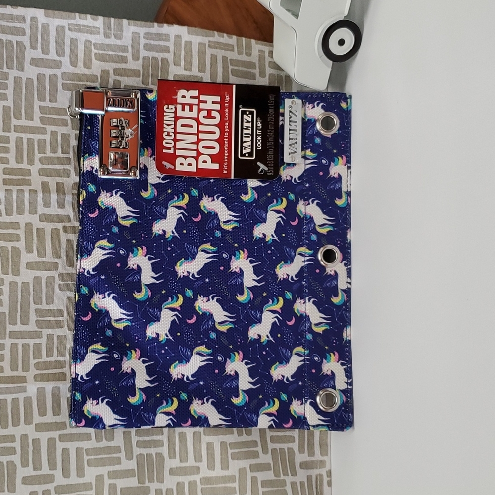 Vaultz Zippered Binder Pouch with Combination Lock Unicorns in Space